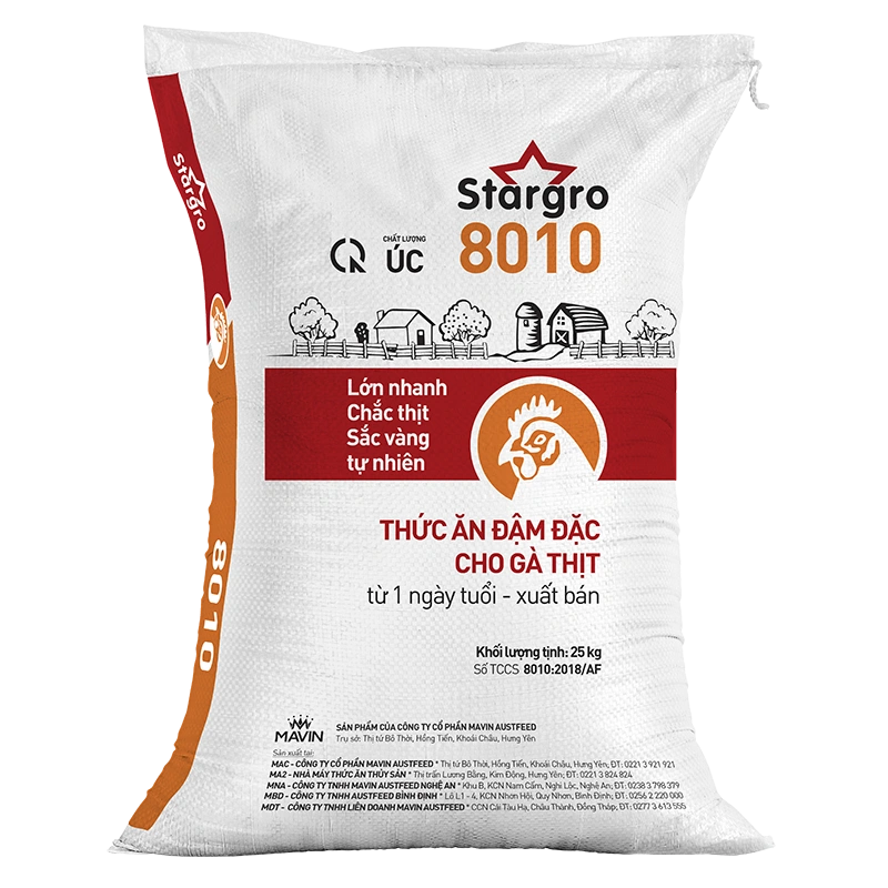 8010 – Thức ăn đậm đặc cho gà thịt từ 1 ngày tuổi đến xuất bán, thương hiệu Stargro
